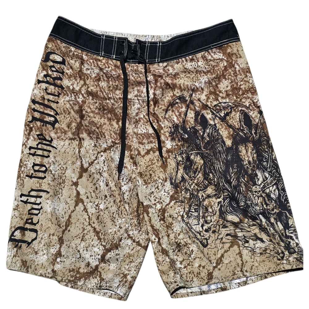 APPRIME Board Shorts Unlined Swimming Trunks Death to the Wicked Men's Large